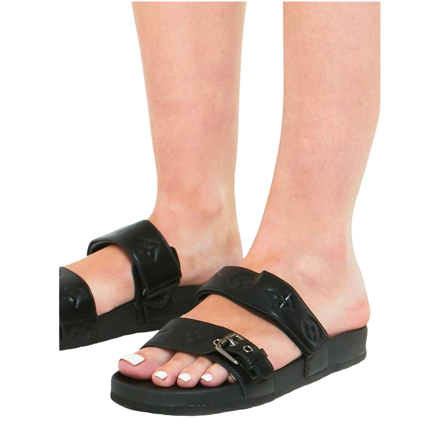 Black - Side - Missy Empire Womens-Ladies PU Flat Slides