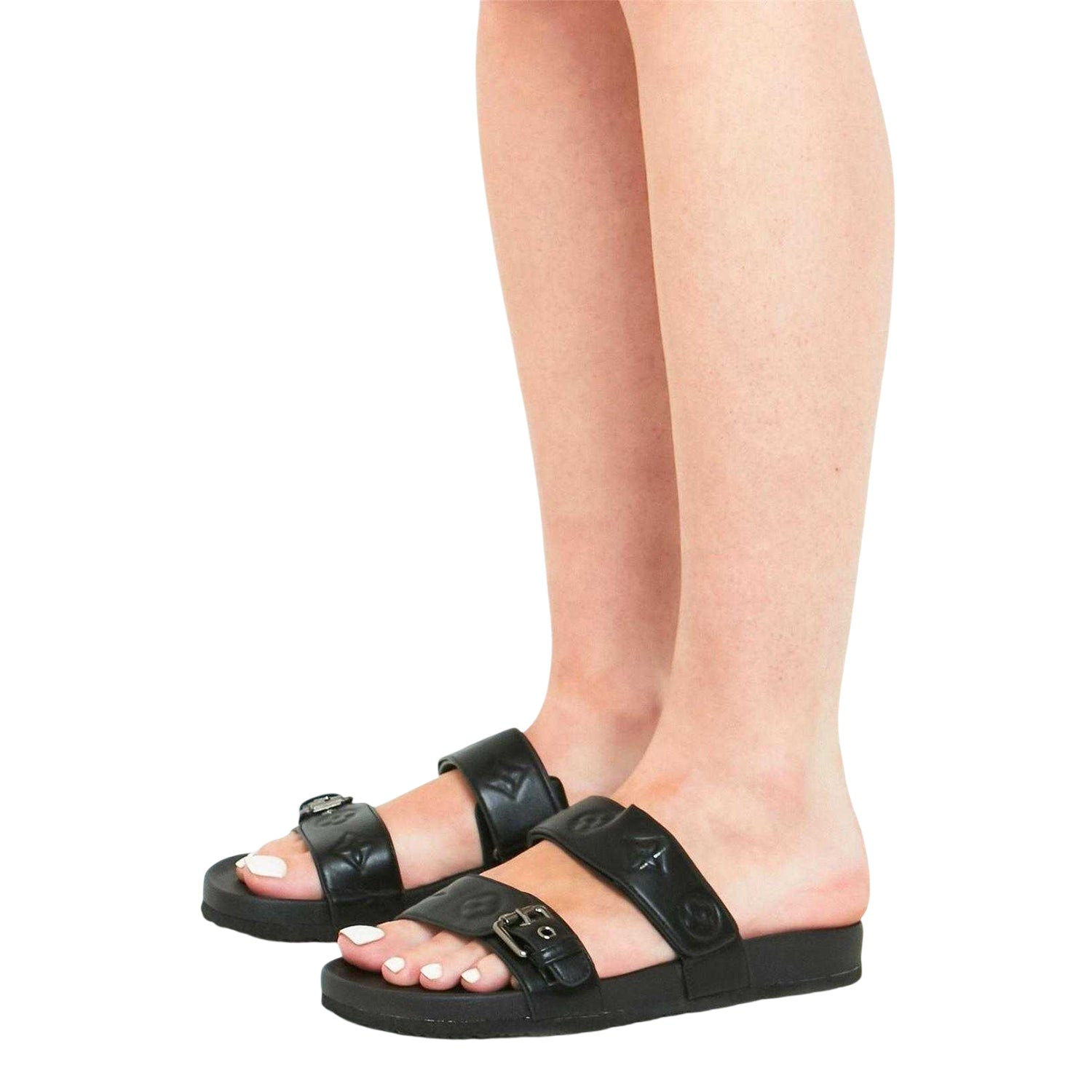 Black - Front - Missy Empire Womens-Ladies PU Flat Slides