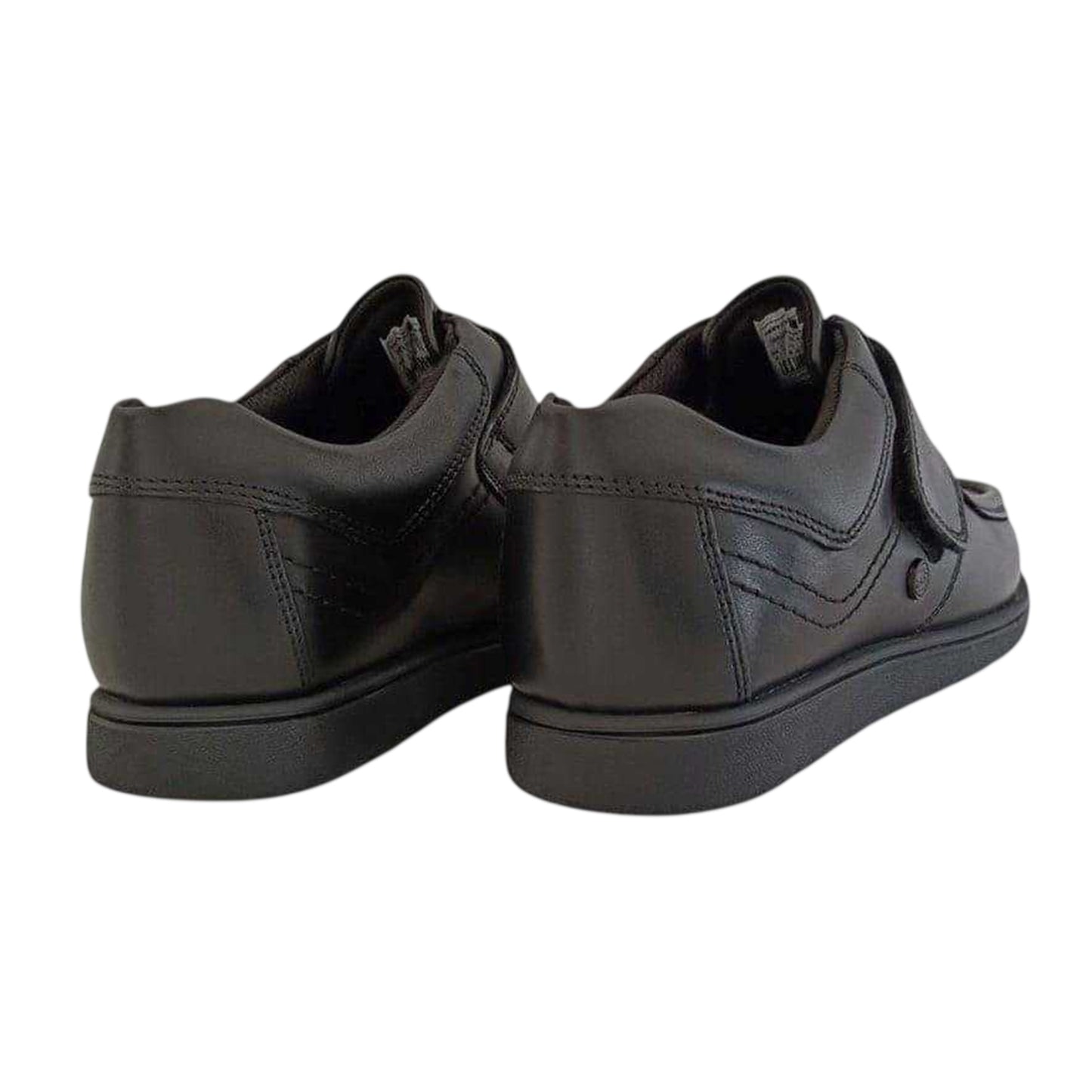 Black - Back - Waltham Childrens-Kids Waltham Vel Leather Flat School Shoes