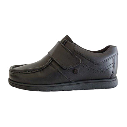 Black - Side - Waltham Childrens-Kids Waltham Vel Leather Flat School Shoes