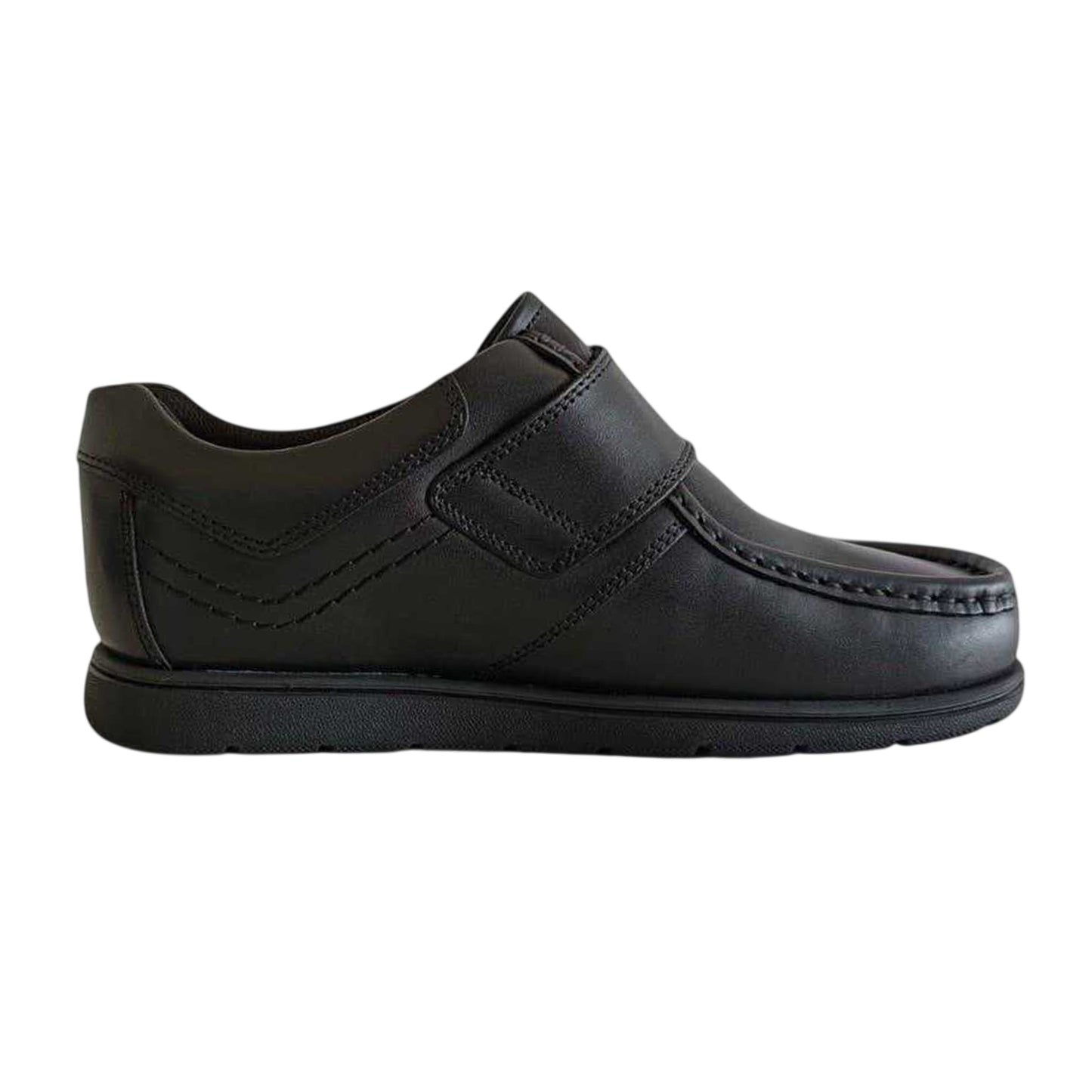 Black - Front - Waltham Childrens-Kids Waltham Vel Leather Flat School Shoes