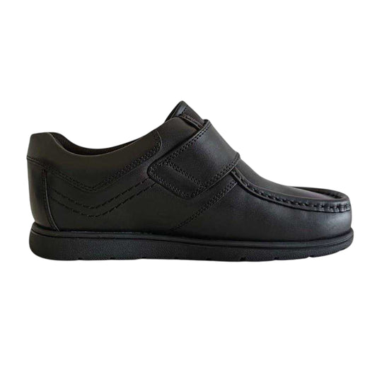 Black - Front - Waltham Childrens-Kids Waltham Vel Leather Flat School Shoes