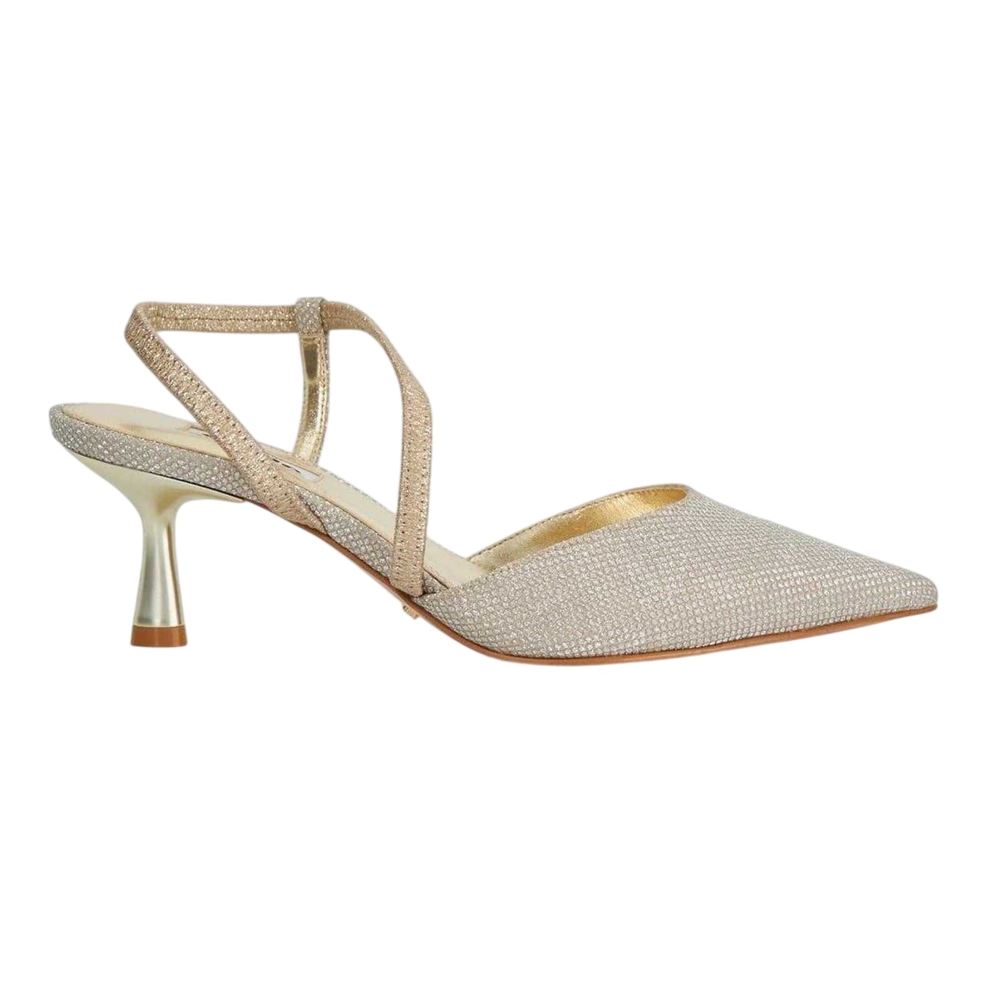 Gold - Front - Dune London Womens-Ladies Textured Formal Flare Heel Court Shoes