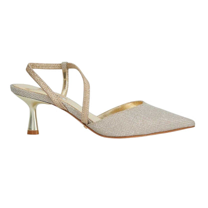 Gold - Front - Dune London Womens-Ladies Textured Formal Flare Heel Court Shoes