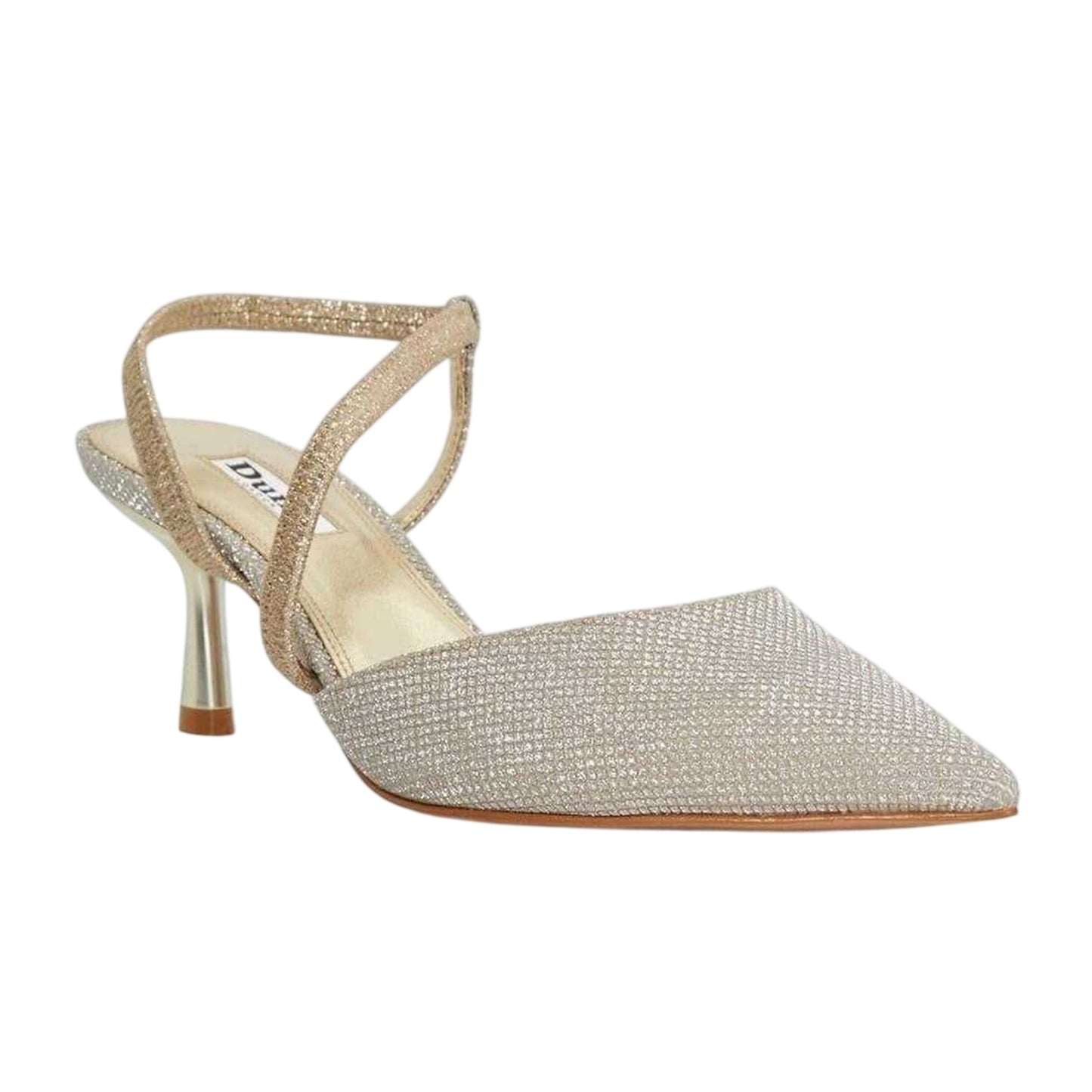 Gold - Side - Dune London Womens-Ladies Textured Formal Flare Heel Court Shoes