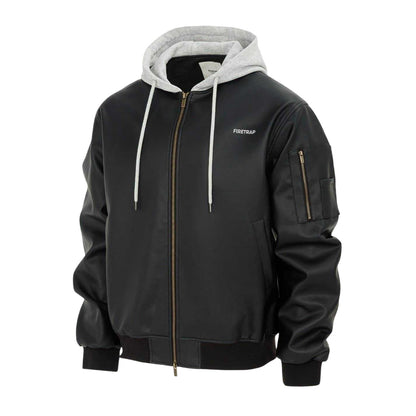 Black - Side - Firetrap Mens PU Hooded Jacket