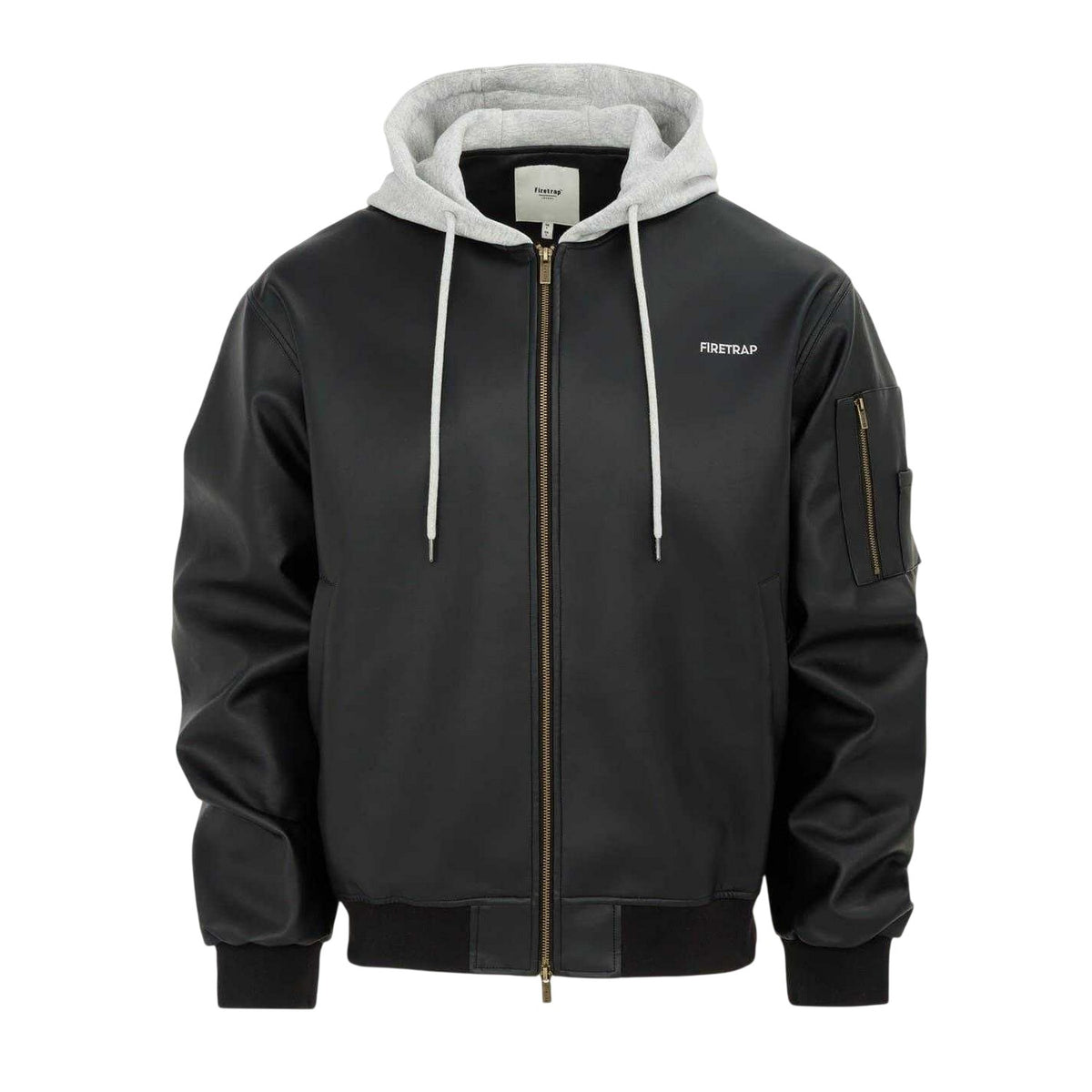 Black - Front - Firetrap Mens PU Hooded Jacket