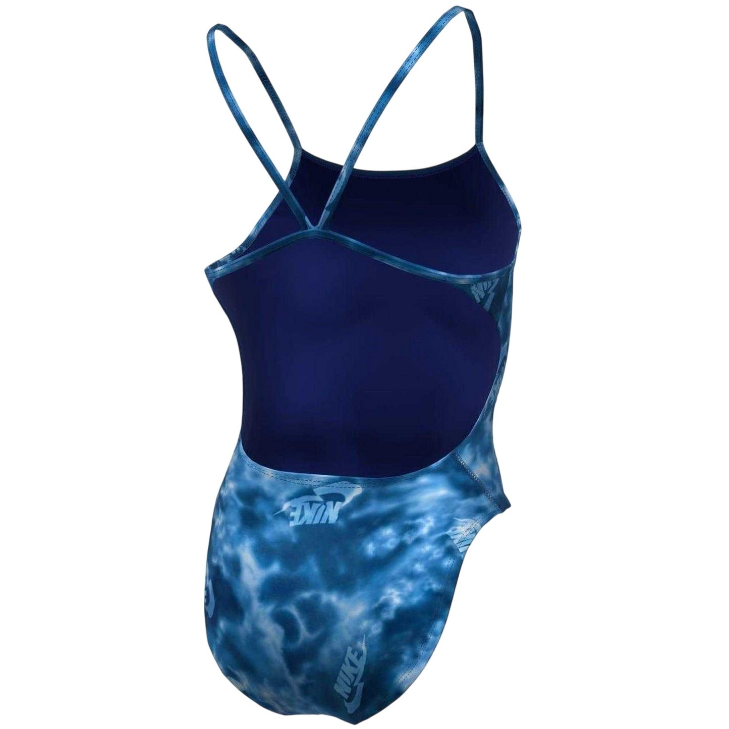 Blue - Back - Nike Womens-Ladies Tie Dye Logo Cut Out One Piece Swimsuit
