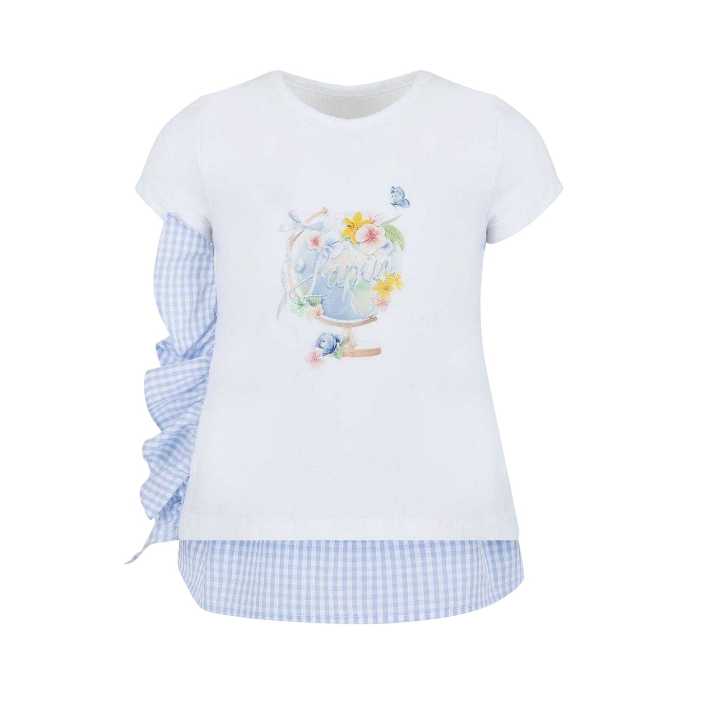 White - Side - Lapin House Childrens-Kids Ruffle T-Shirt And Leggings Set