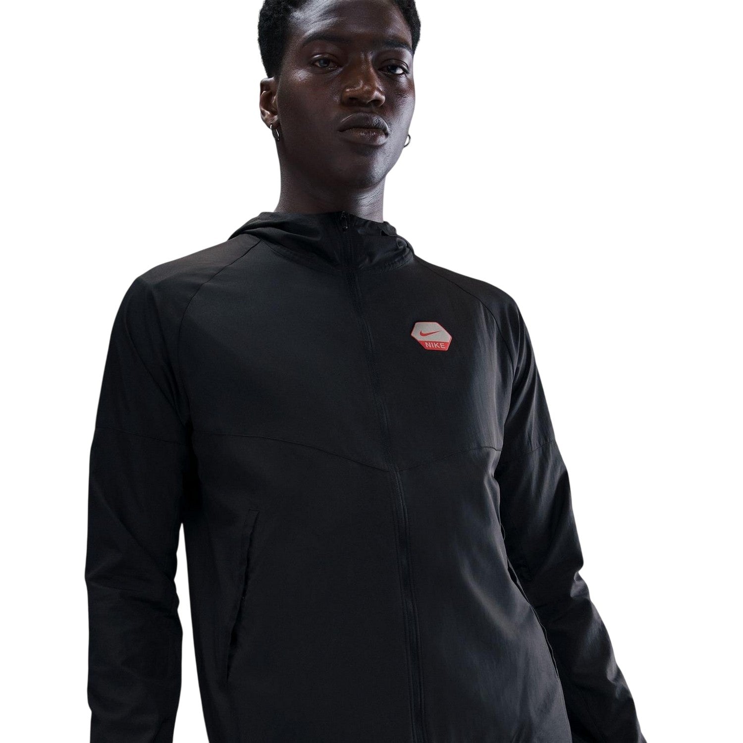Black-Red - Side - Nike Mens City Run Swoosh Jacket