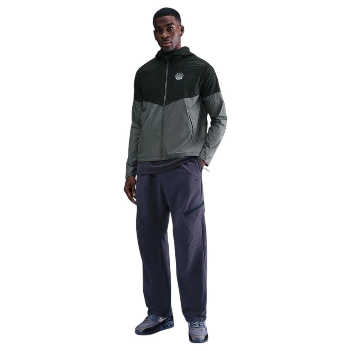 Grey-Black - Front - Nike Mens City Run Swoosh Jacket