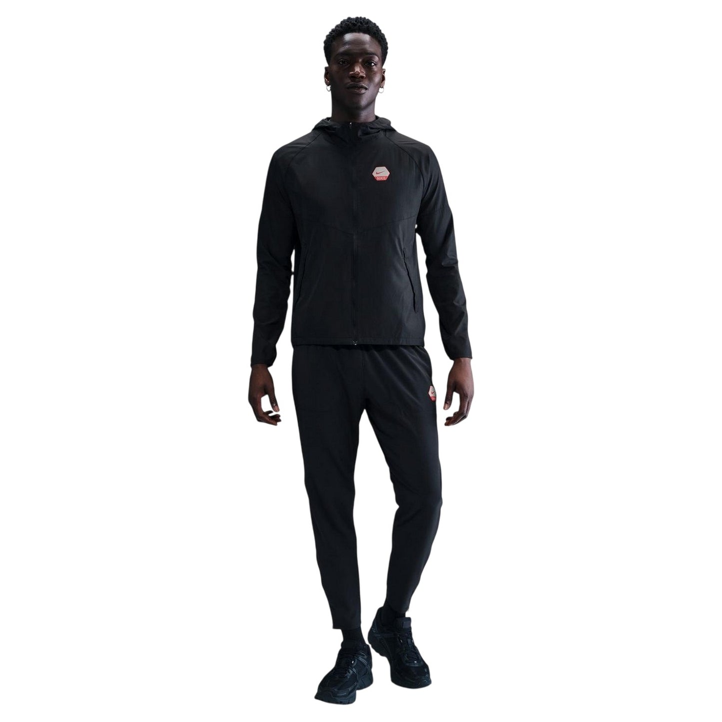 Black-Red - Front - Nike Mens City Run Swoosh Jacket