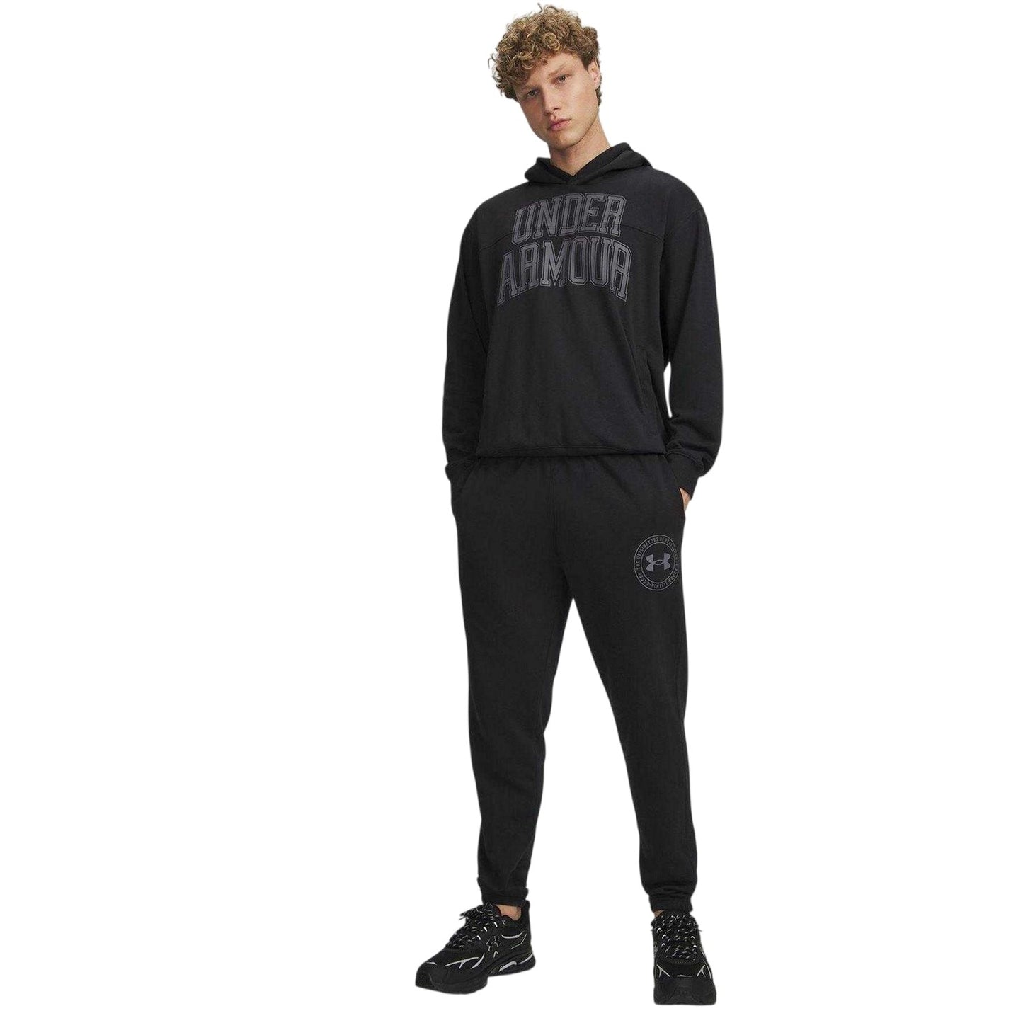 Black-Grey - Side - Under Armour Mens Rival Graphic Print Jogging Bottoms