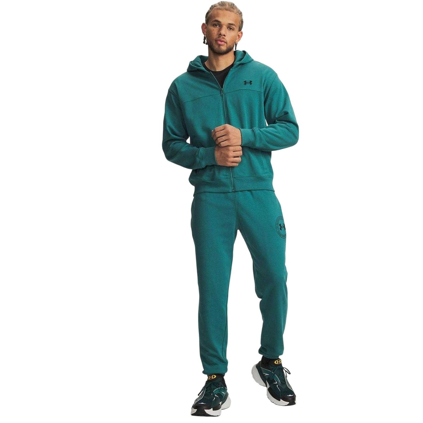 Green-Black - Side - Under Armour Mens Rival Graphic Print Jogging Bottoms