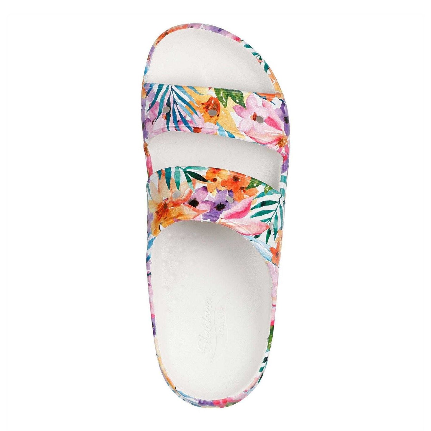 White-Multicoloured - Side - Skechers Womens-Ladies Floral Arch Fit Slides