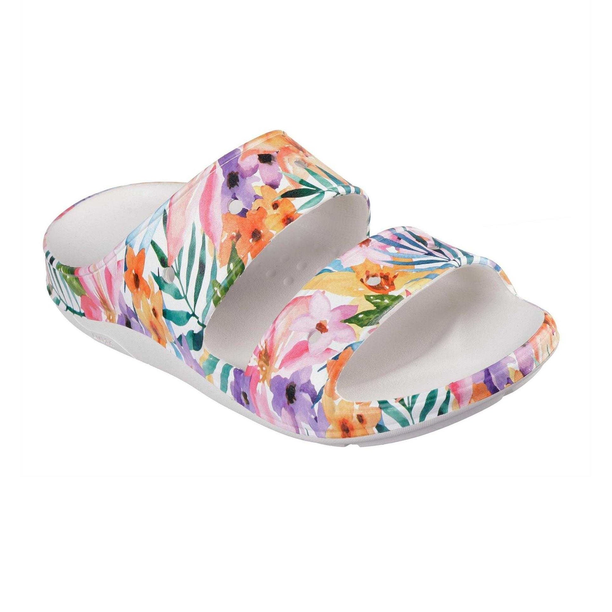 White-Multicoloured - Pack Shot - Skechers Womens-Ladies Floral Arch Fit Slides
