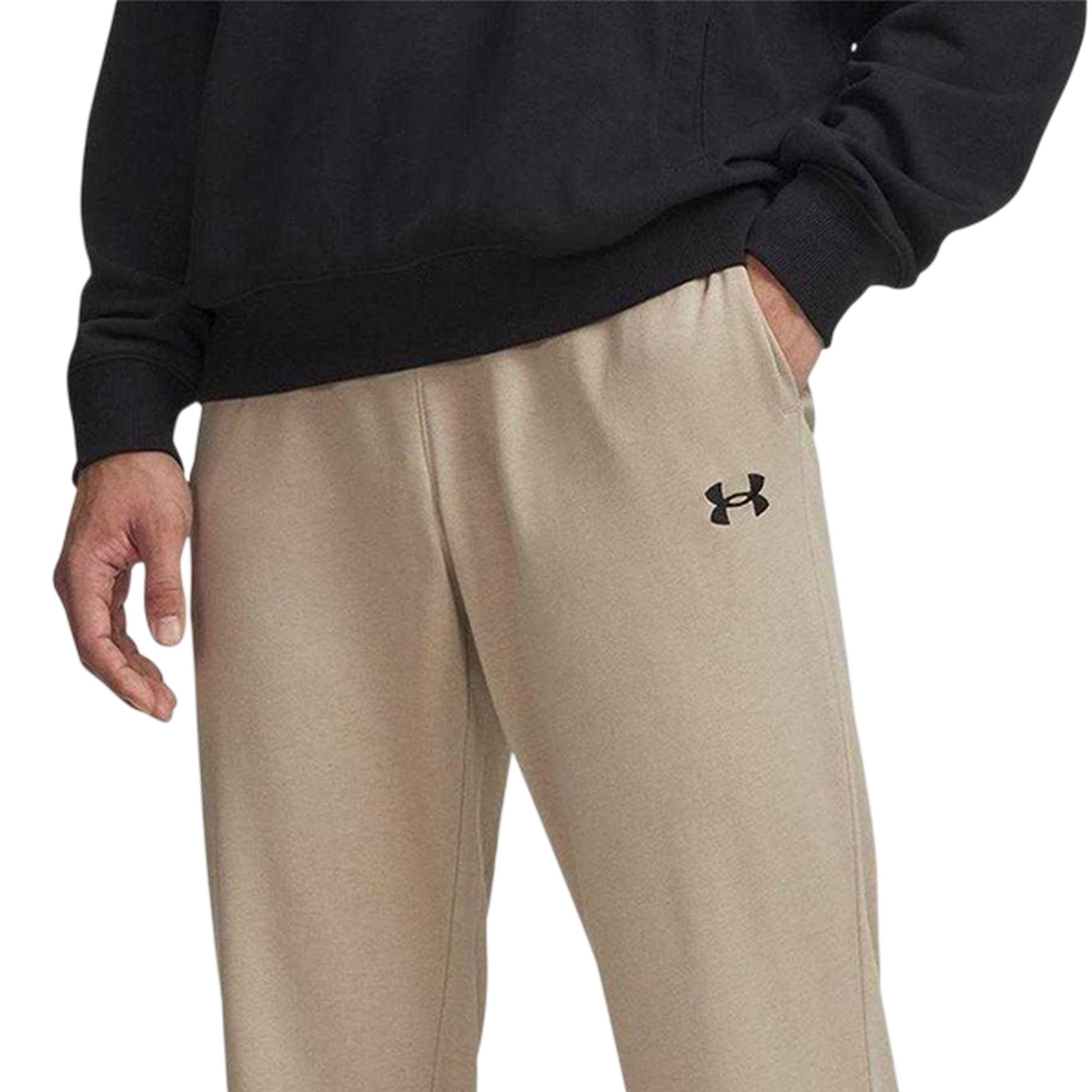Khaki-Black - Side - Under Armour Mens Rival Fleece Lightweight Joggers