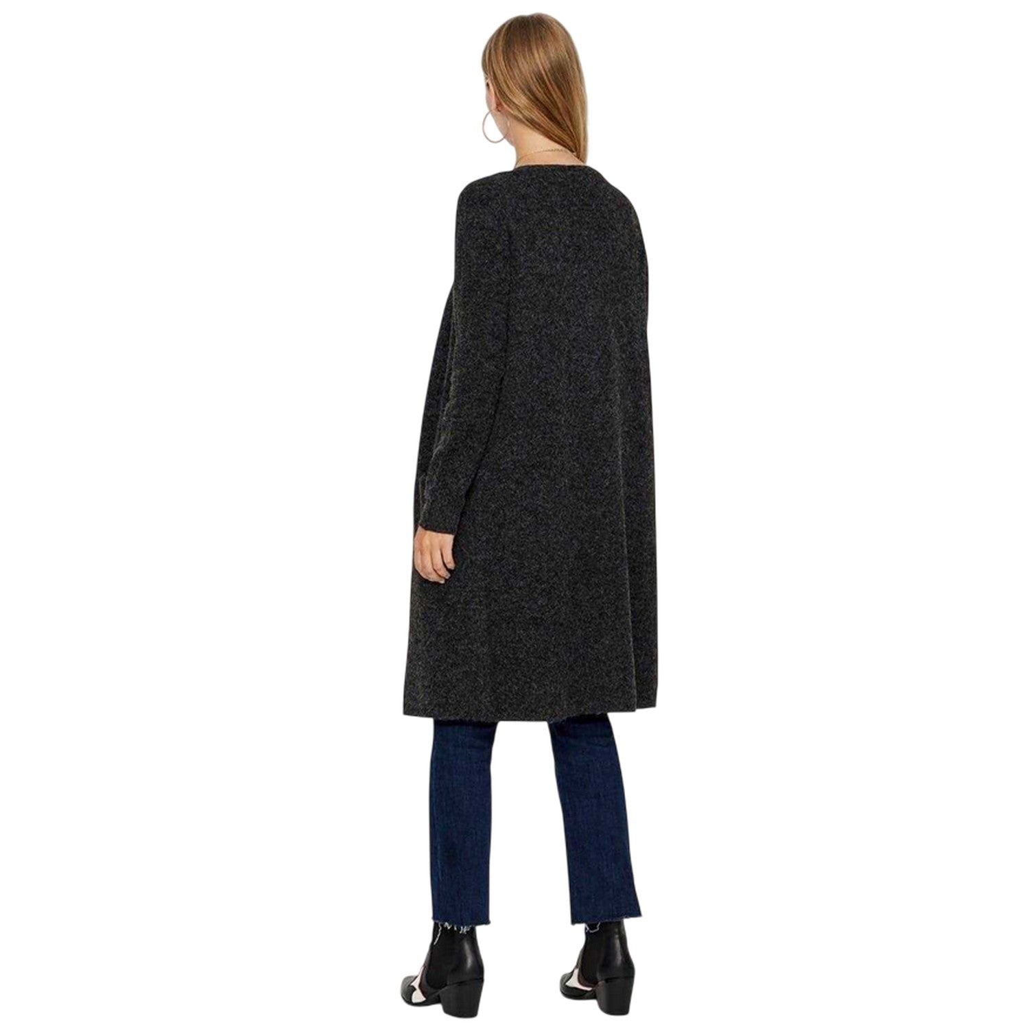 Black - Back - Vero Moda Womens-Ladies Doffy Open Front Relaxed Fit Long-Sleeved Cardigan