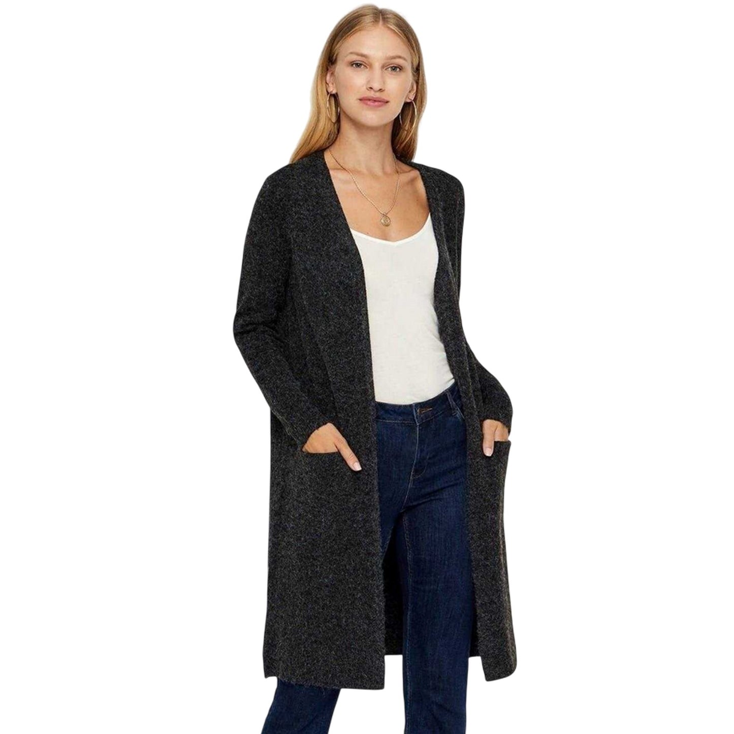 Black - Side - Vero Moda Womens-Ladies Doffy Open Front Relaxed Fit Long-Sleeved Cardigan