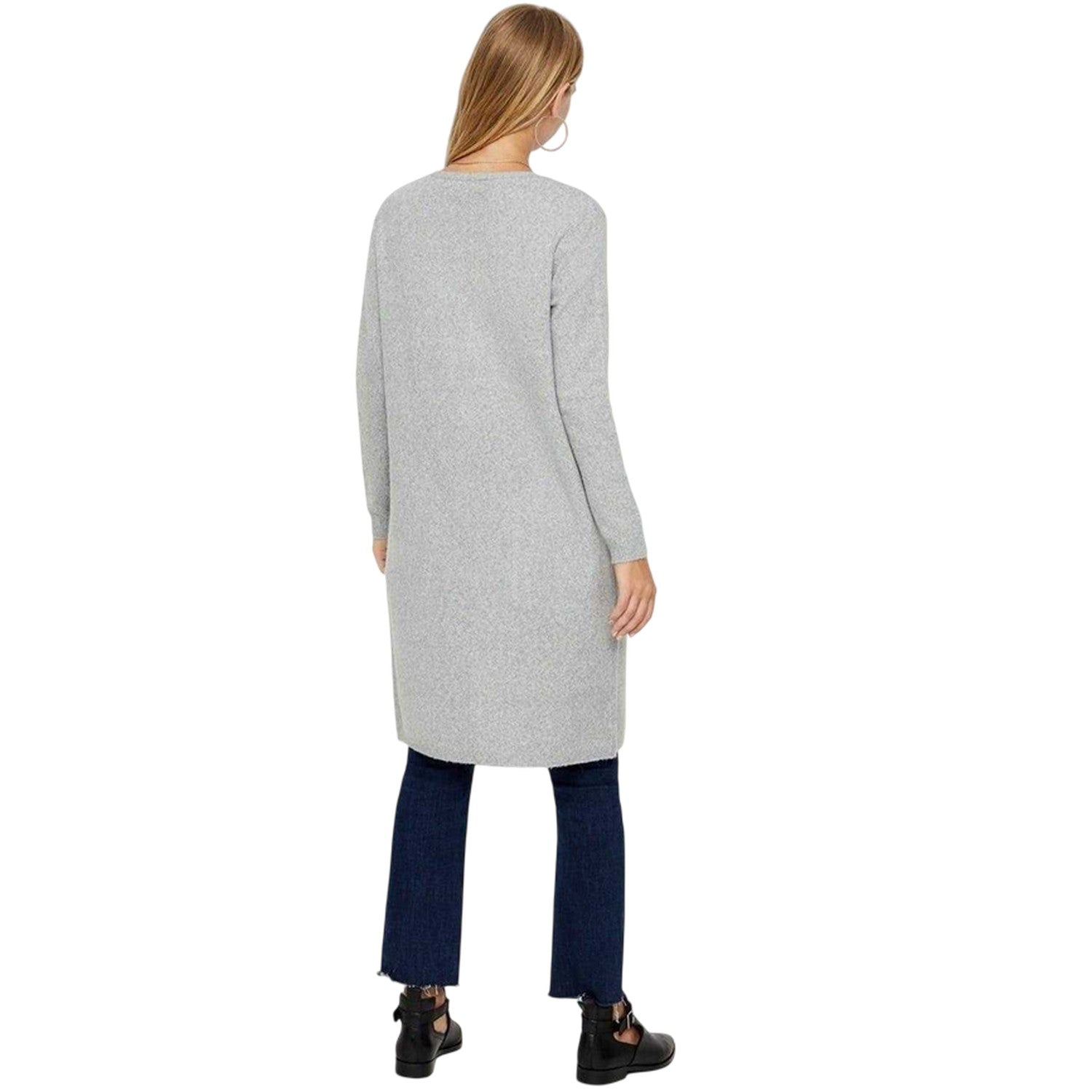 Grey - Back - Vero Moda Womens-Ladies Doffy Open Front Relaxed Fit Long-Sleeved Cardigan