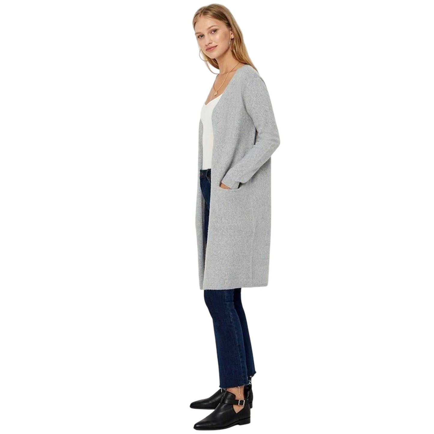 Grey - Pack Shot - Vero Moda Womens-Ladies Doffy Open Front Relaxed Fit Long-Sleeved Cardigan