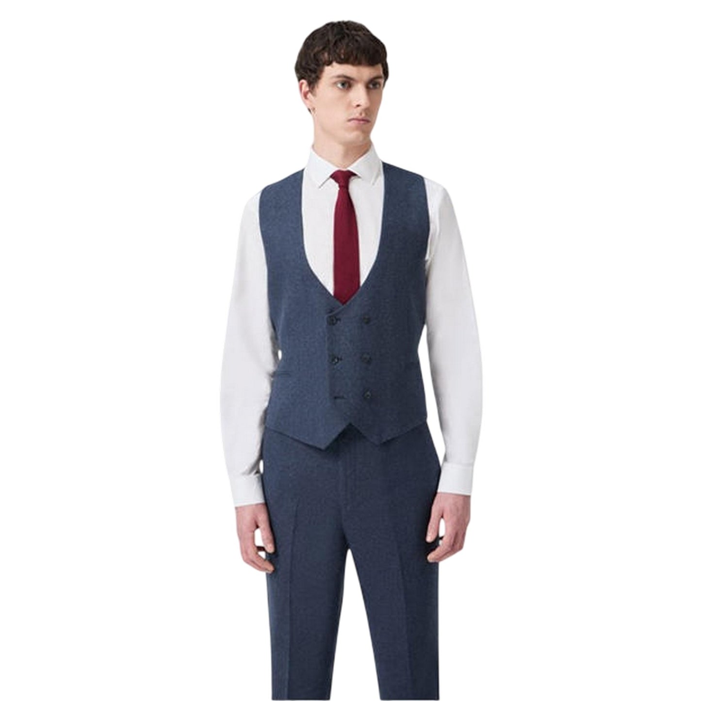 Navy Blue - Side - Without Prejudice Mens Archer Donegal Waistcoat