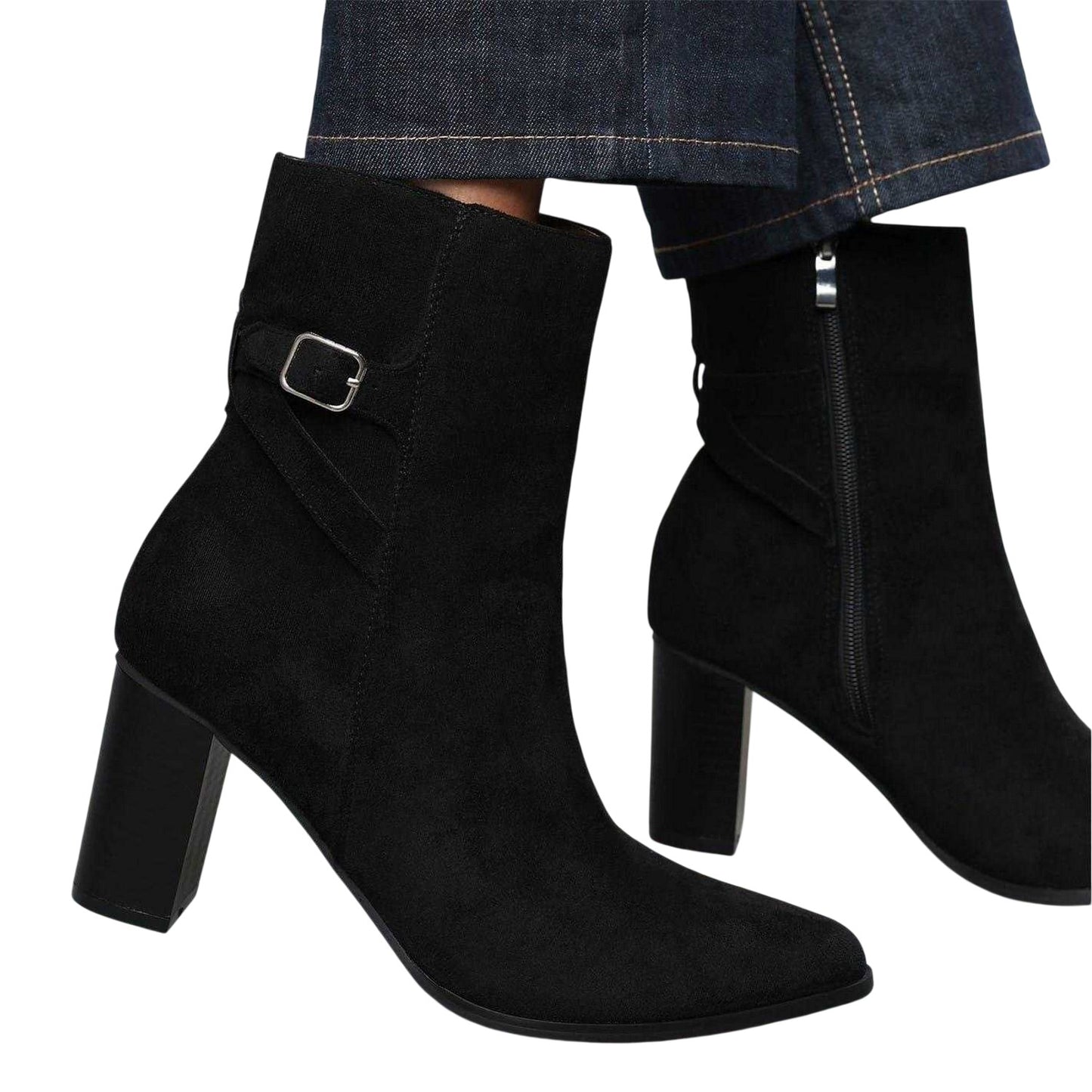 Black - Back - Where´s That From Womens-Ladies Suedette Block Heel Ankle Boots
