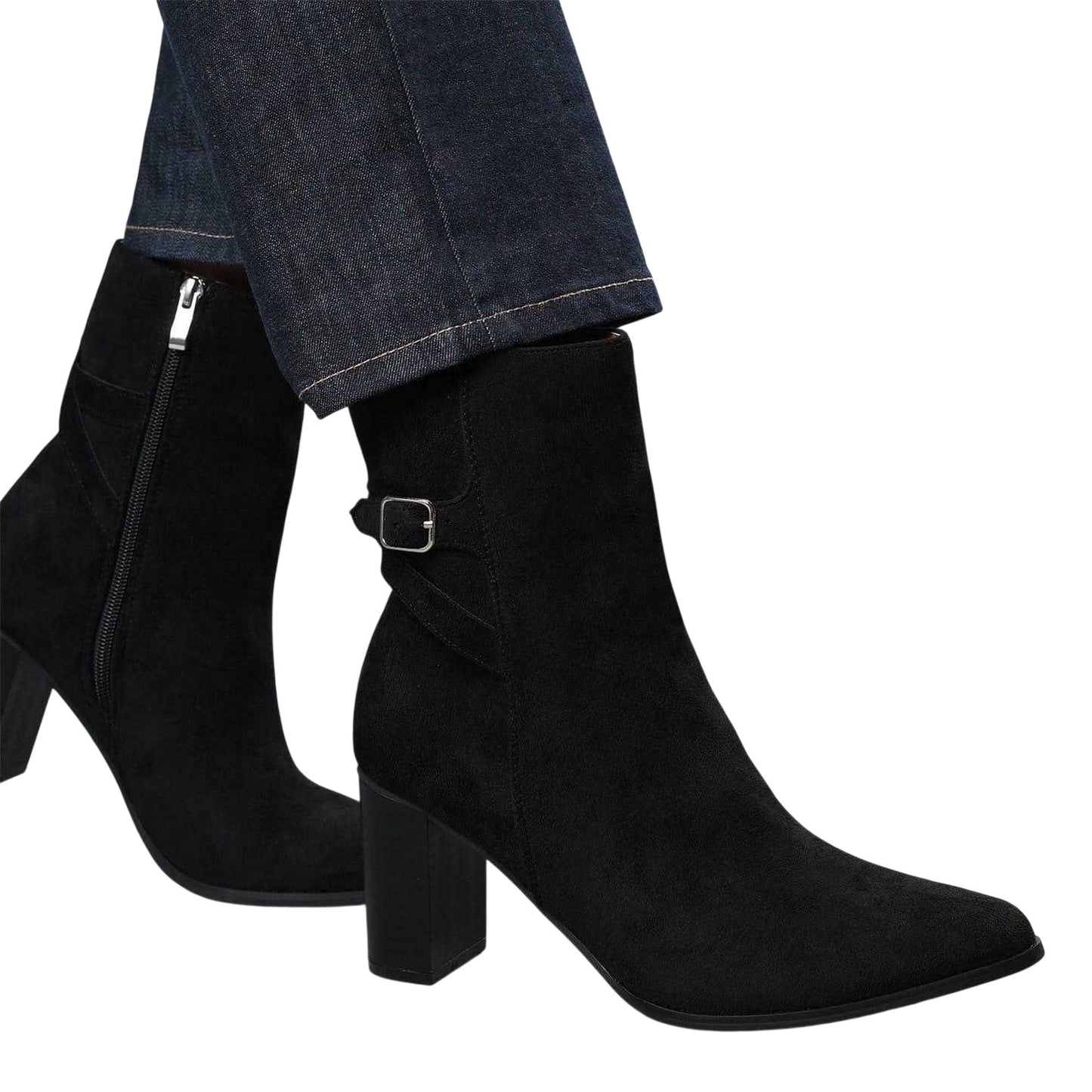 Black - Side - Where´s That From Womens-Ladies Suedette Block Heel Ankle Boots