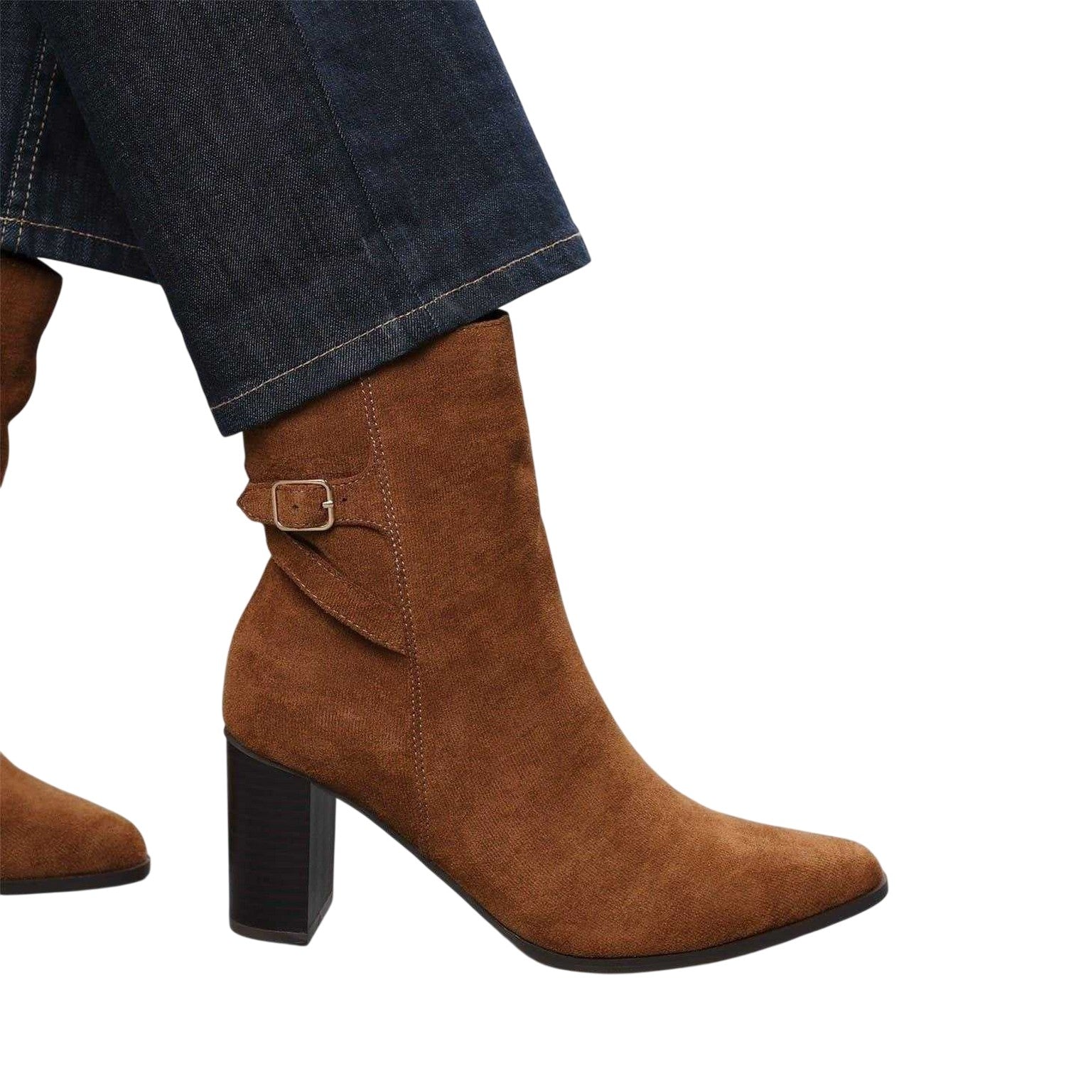 Cognac - Back - Where´s That From Womens-Ladies Suedette Block Heel Ankle Boots