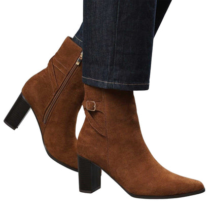 Cognac - Side - Where´s That From Womens-Ladies Suedette Block Heel Ankle Boots