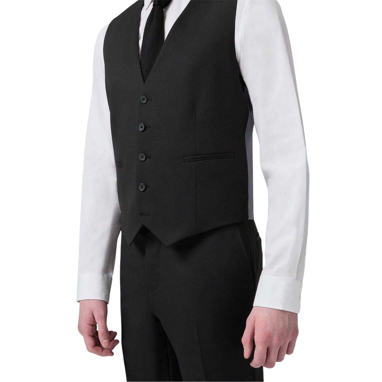 Black - Side - Twisted Tailor Mens Slim Waistcoat