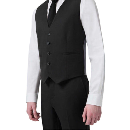 Black - Side - Twisted Tailor Mens Slim Waistcoat