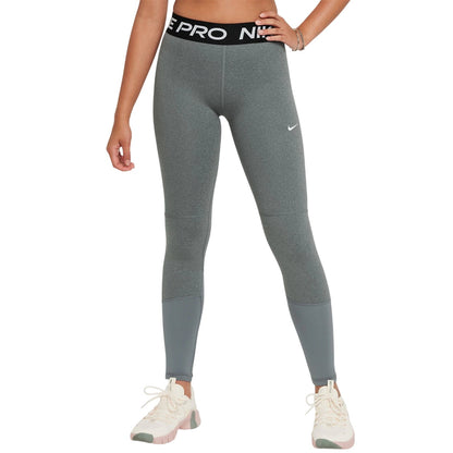 Carbon Heather - Front - Nike Girls Pro Tights