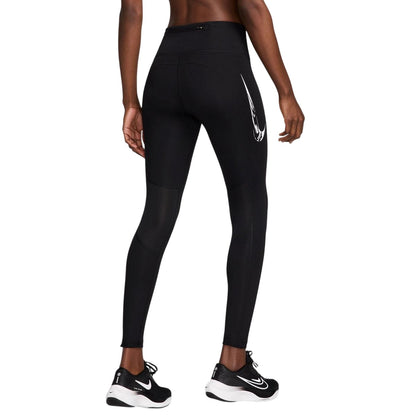 Black-White - Back - Nike Womens-Ladies Fast Dri-FIT Leggings