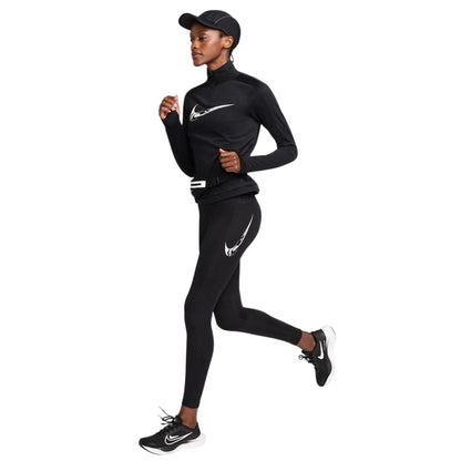Black-White - Close up - Nike Womens-Ladies Fast Dri-FIT Leggings