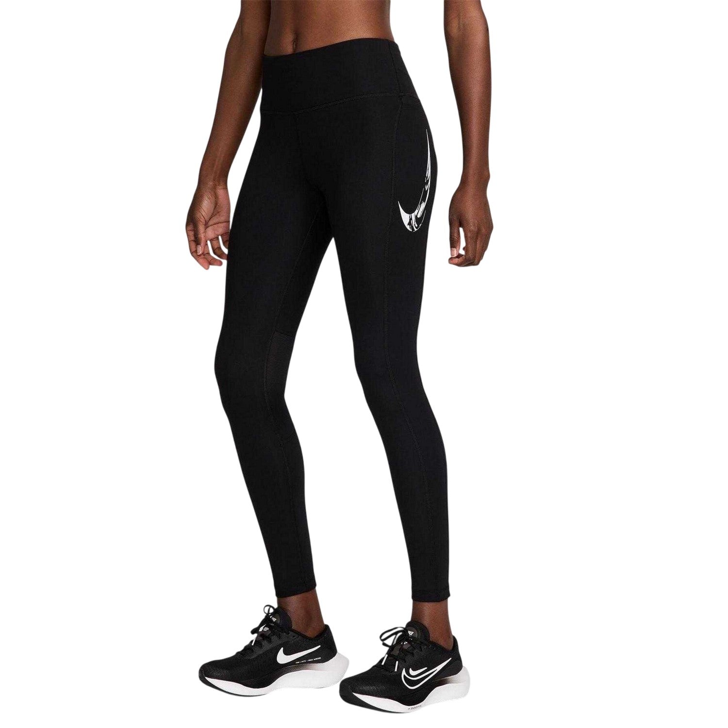 Black-White - Front - Nike Womens-Ladies Fast Dri-FIT Leggings