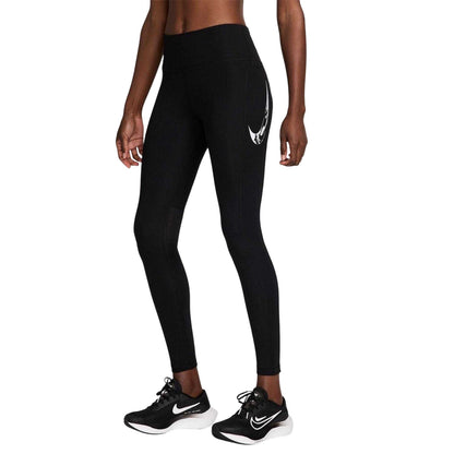 Black-White - Front - Nike Womens-Ladies Fast Dri-FIT Leggings