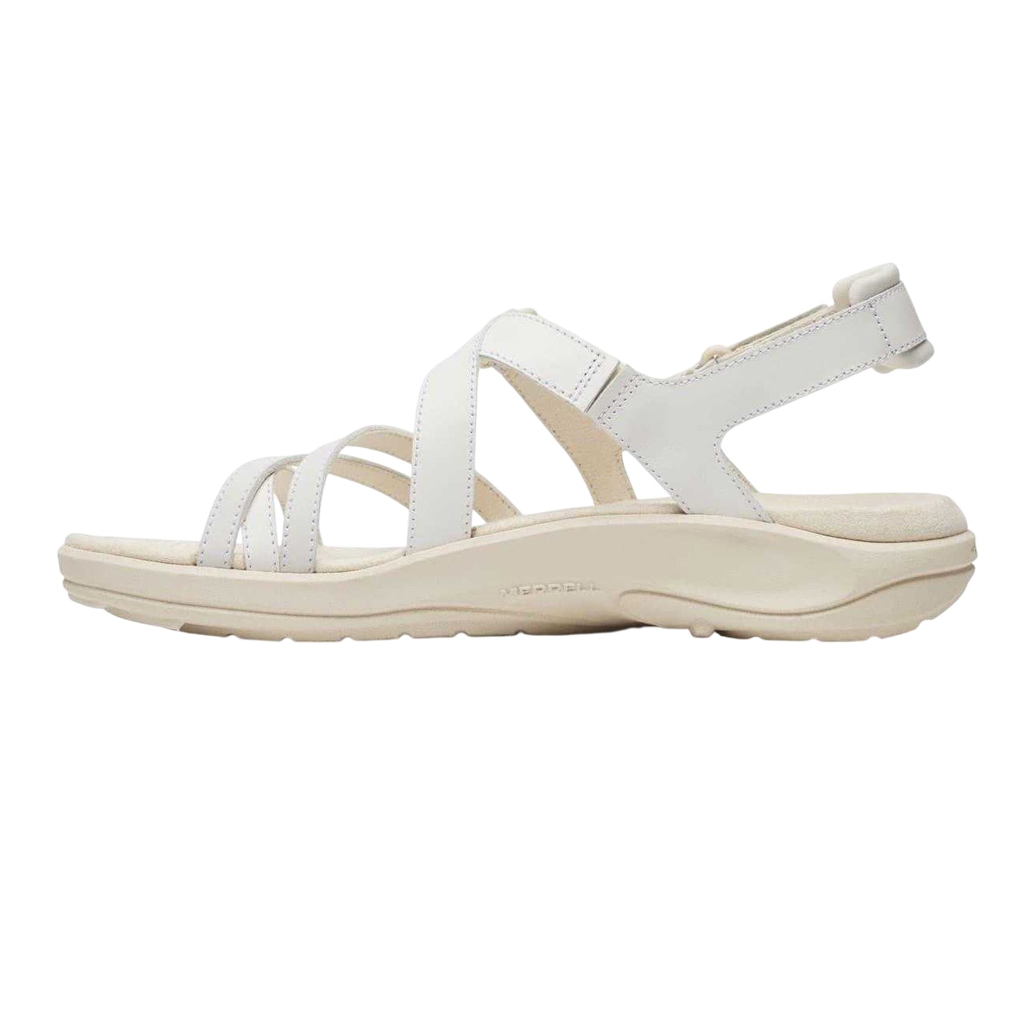White - Side - Merrell Womens-Ladies Harbour Full Grain Leather Backstrap Sandals