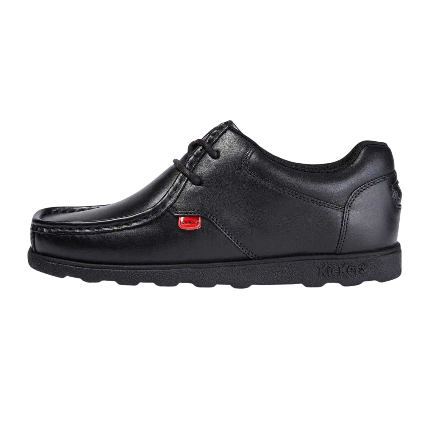 Black - Side - Kickers Childrens-Kids Fragma Leather Lace Up School Shoes
