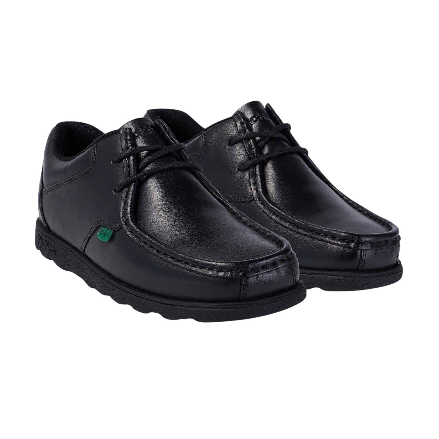 Black - Pack Shot - Kickers Childrens-Kids Fragma Leather Lace Up School Shoes