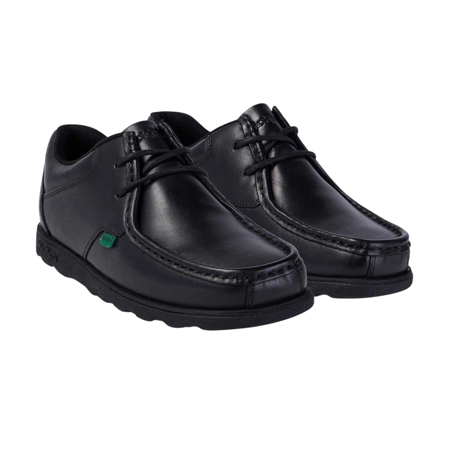 Black - Pack Shot - Kickers Childrens-Kids Fragma Leather Lace Up School Shoes