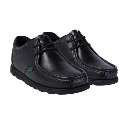 Black - Pack Shot - Kickers Childrens-Kids Fragma Leather Lace Up School Shoes