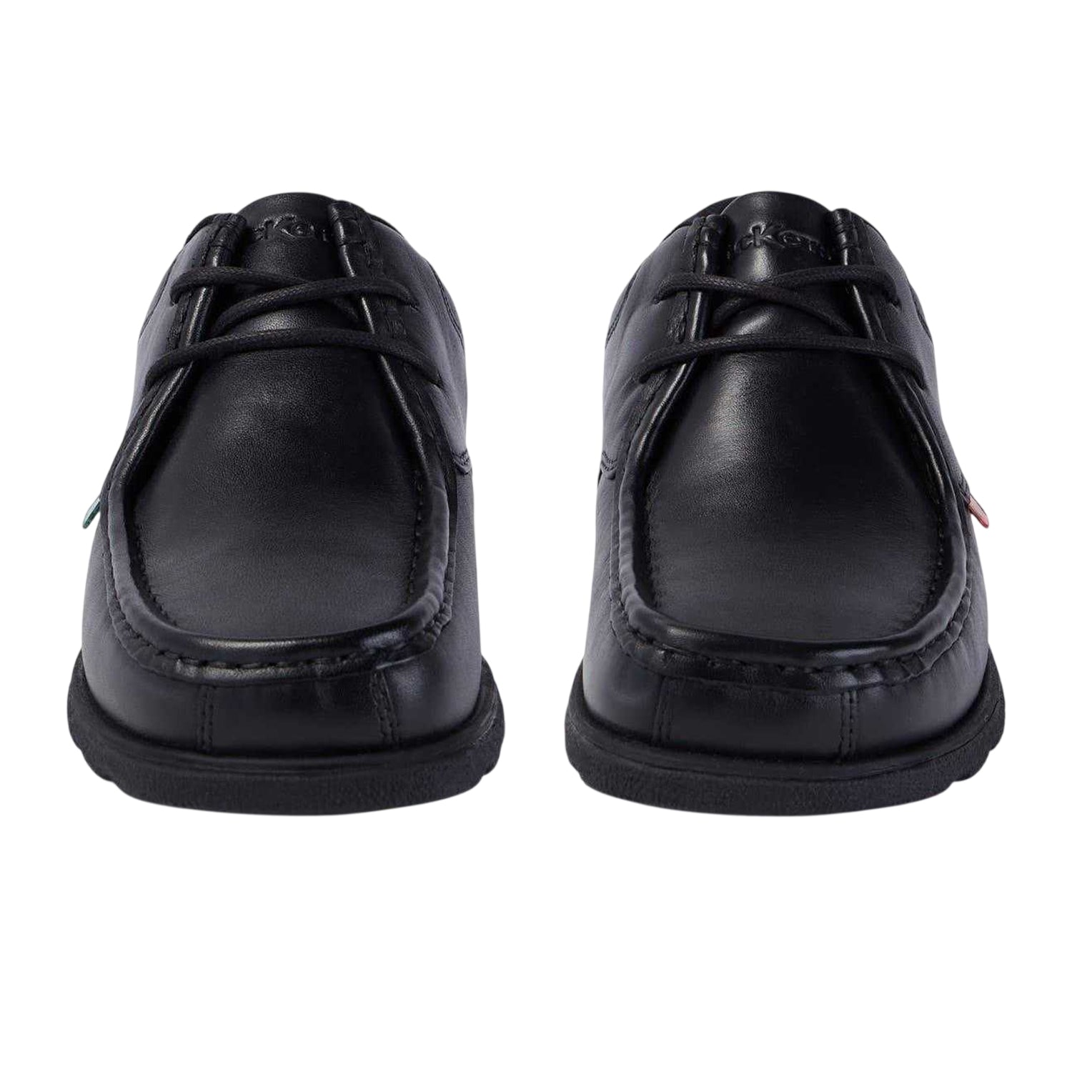 Black - Close up - Kickers Childrens-Kids Fragma Leather Lace Up School Shoes