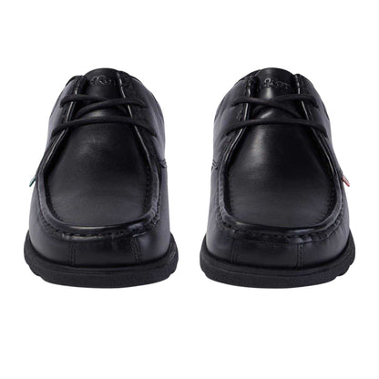 Black - Close up - Kickers Childrens-Kids Fragma Leather Lace Up School Shoes