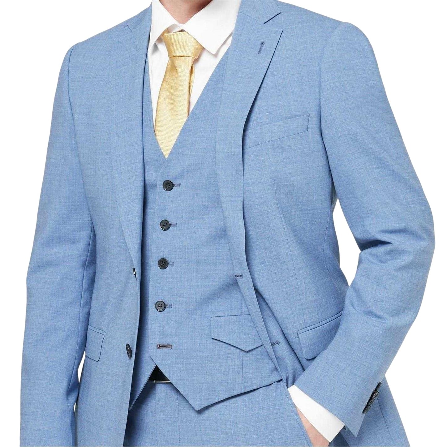 Light Blue - Side - Without Prejudice Mens Wool Blend Slim Waistcoat