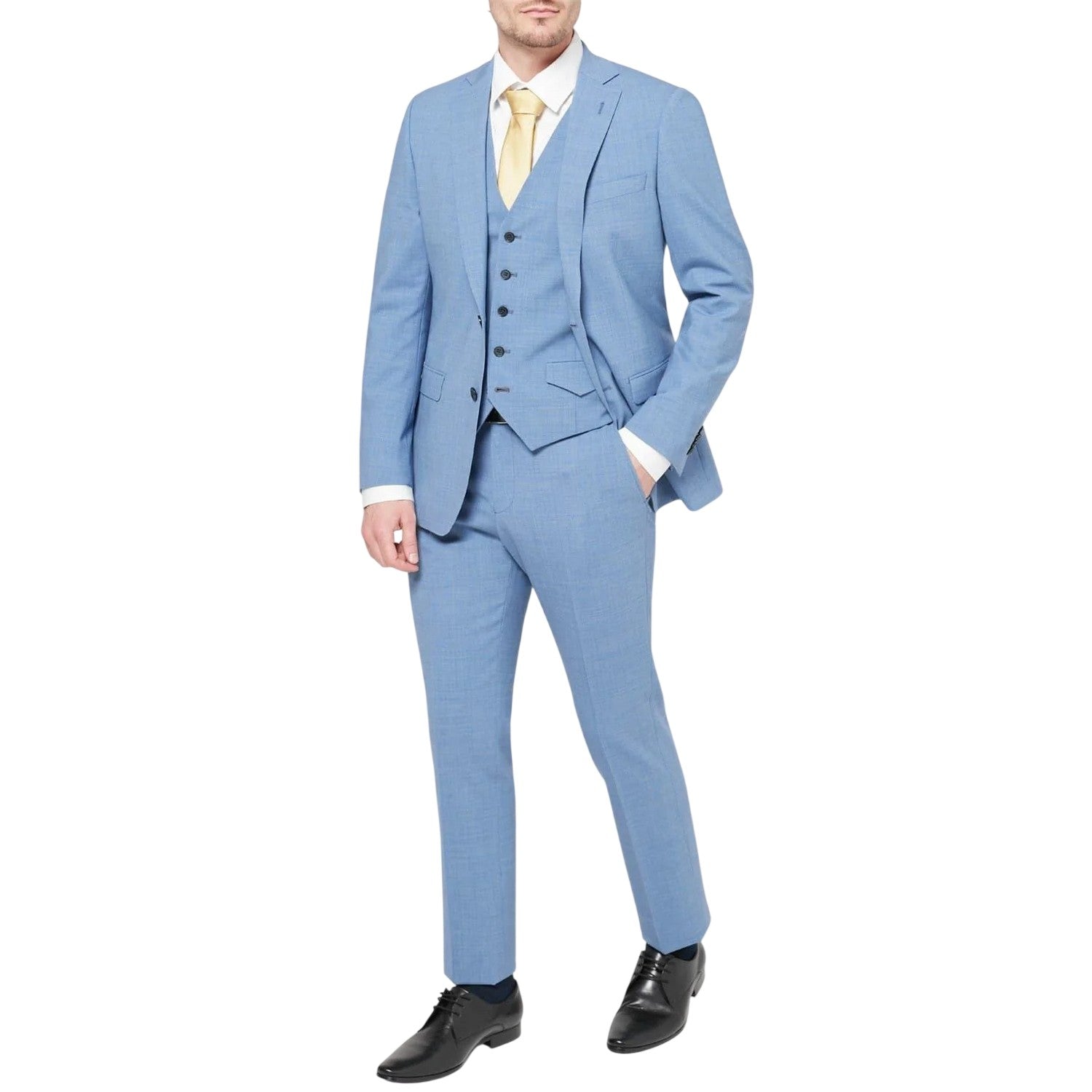Light Blue - Pack Shot - Without Prejudice Mens Wool Blend Slim Waistcoat