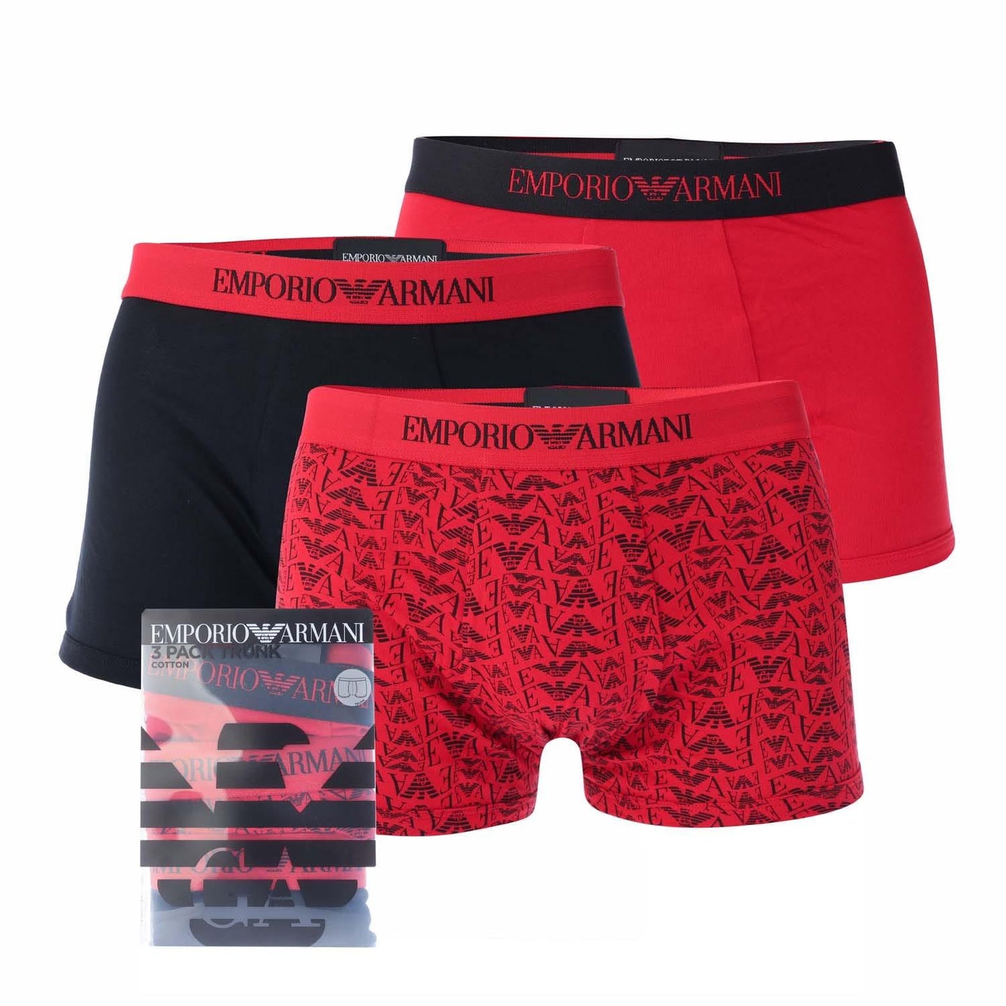 Red-Black - Front - Emporio Armani Mens Organic Cotton Boxer Shorts (Pack of 3)