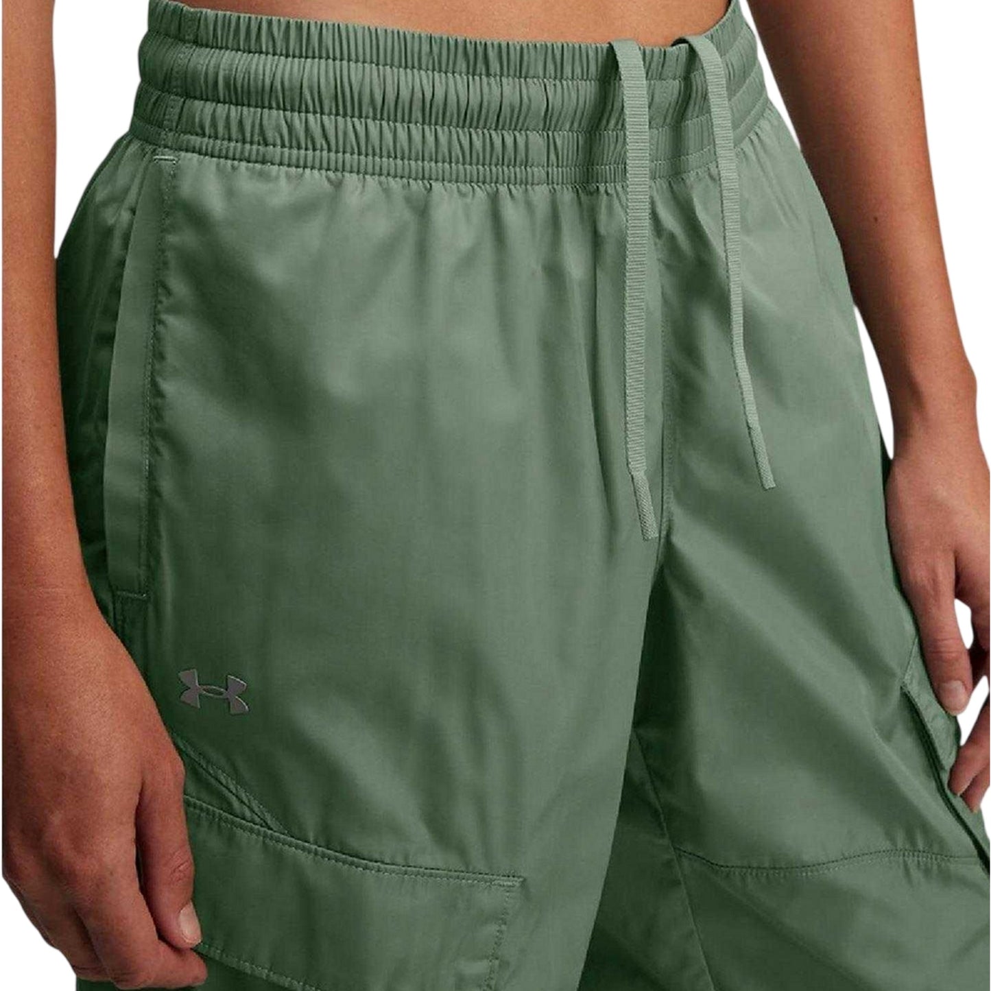 Green - Side - Under Armour Womens-Ladies Woven Cargo Trousers
