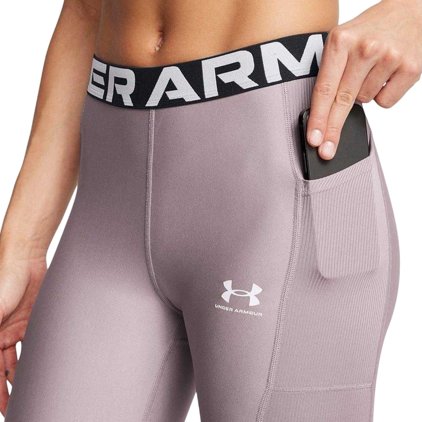 Grey - Side - Under Armour Womens-Ladies HeatGear Moisture Wicking Leggings