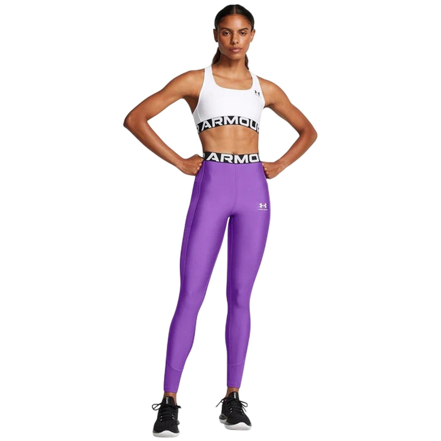 Purple - Side - Under Armour Womens-Ladies HeatGear Moisture Wicking Leggings